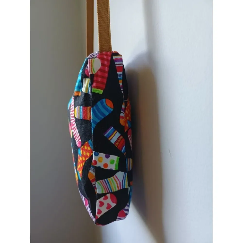 Tenderlily's Colorful Sock Print Crossbody Bag Black Fabric Shoulder Purse‎